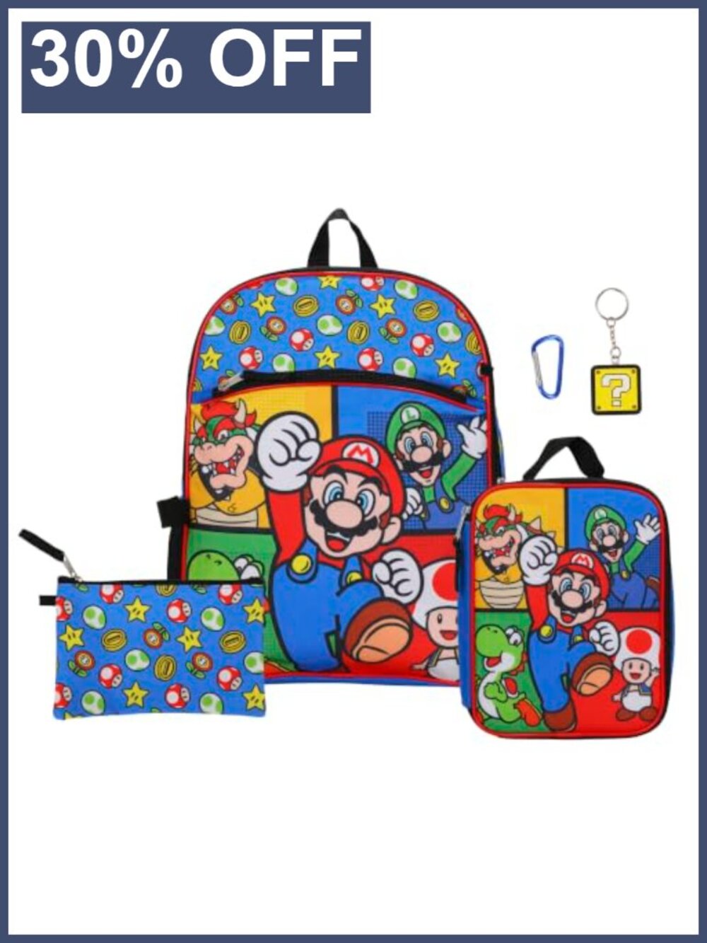 Super Mario Bros 5-Piece Backpack Set with Detachable Lunch Kit